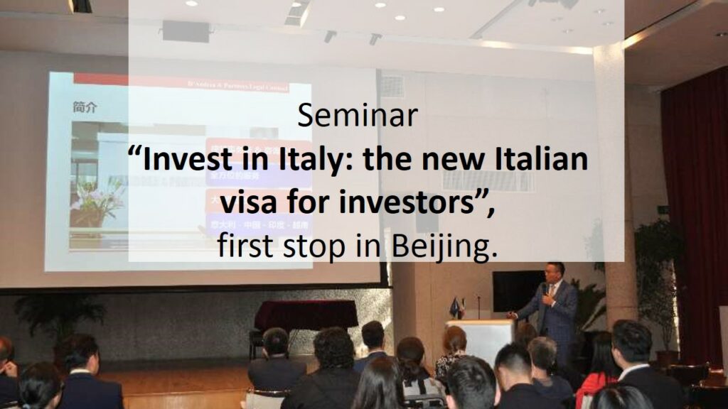 Seminario “Invest in Italy: the new Italian visa for investors” – Pechino